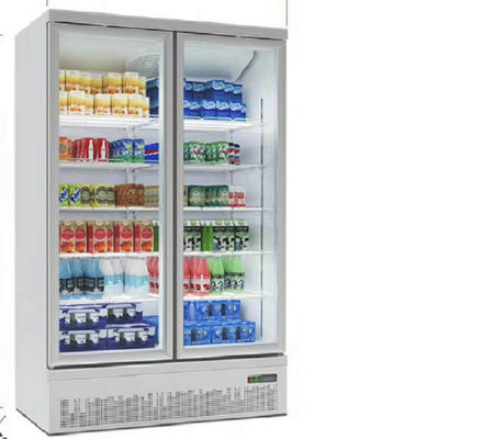 704L 2ドアのアイス クリームおよび冷凍食品のための直立したガラス ドアのフリーザーの空冷